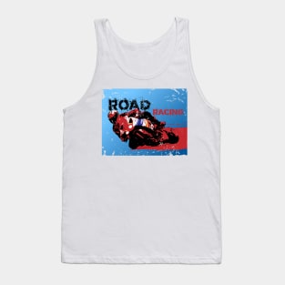 Road racer motorbike silhouette on grunge background Tank Top